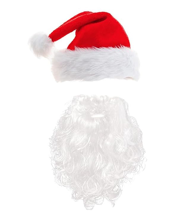 WchoeSS 2Pcs Christmas Decorations Set, Christmas Santa Hats and Beard Xmas Hat Santa Beard Set Family Party Gifts Fancy Novelty Costume Dress for Adults Teenagers Kids