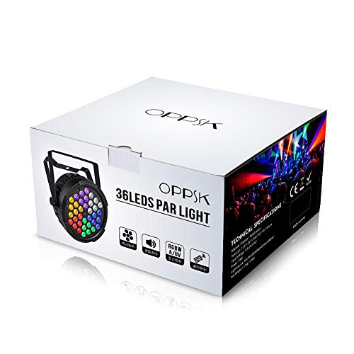 LED Stage Lights, OPPSK Updated Version Full 36W 36LEDs UV+Amber+White+RGB Par Lights by Remote DMX Control and Power Linking for Wedding Church DJ Party Stage Lighting