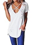 Imily Bela Women's Short Sleeve Cross Front Distressed Tee T Shirt