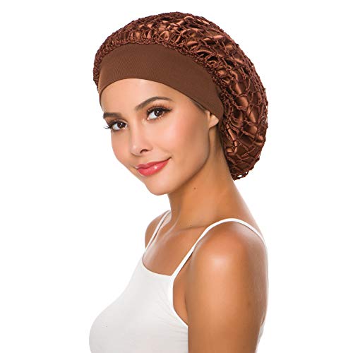 Women's Vintage Full Head Crochet Hair Net Snood Sleep Bonnet Cap Hair Accessories (Coffee) - Thumbnail 6