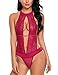 Avidlove Women Sexy Lingerie Lace Halter One Piece Teddy Babydoll Bodysuit Dark Red S