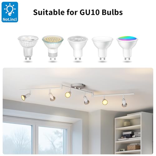 LVWIT White Swivel Ceiling Spotlight, 6 Way Ceiling Lights for Living Room, Kitchen Lights GU10, GU10 Ceiling Lights, Ceiling Light Mounting Bracket for Living Room, Bedroom, Dining Room (No