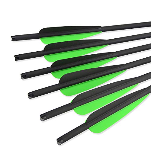MILAEM 12 Pack Crossbow Carbon Arrows 16" 17" 18" 20" 22" Lightweight Crossbow Bolt Fletched 4 Inch Vane with Replaced 3 Blade Broadheads (Green and Black 3, 16 inch) - Thumbnail 2