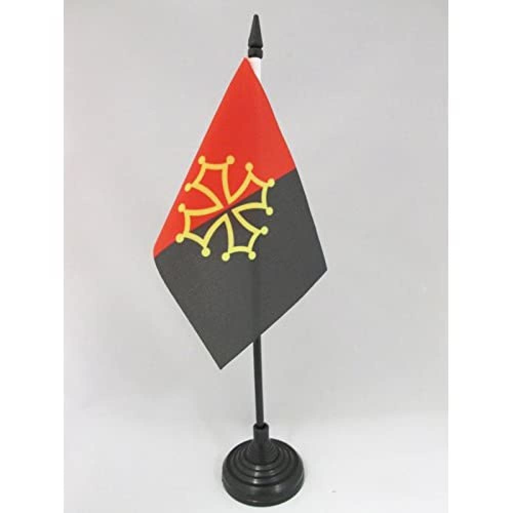 AZ FLAG - Occitania Tolosa Table Flag 4'' x 6'' - occitan Office Mini Banner 100% Polyester 15 x 10 cm - Mini Desk Flag with 10'' Pole and Black Plastic Base