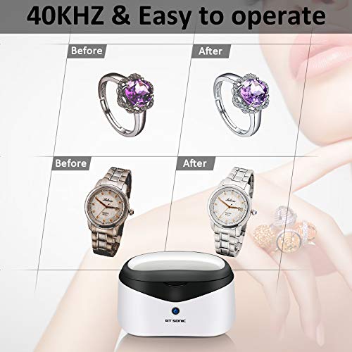 Ultrasonic Jewelry Cleaner -Silver Cleaner for Jewelry Rings with Watch Holder,Cleaning Basket,304 SUS Tank for Eyeglasses Watches Coins Tools Razors Earrings Necklaces Dentures 20 Ounces