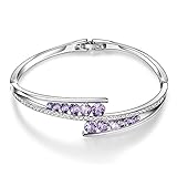 Menton Ezil 925 Silver Plated Bangle With Purple Amethyst Round Shape Made With Swarovski Crystals Diamond Bracelets Silver-Tone Jewelry for Mother Womens Girls Gifts for Her Anniversary
