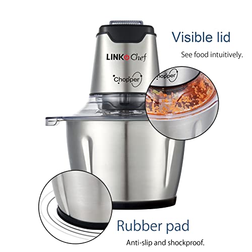 Food Chopper LINKChef, Electric Food Processor 200W Meat Grinder with 2L Stainless Steel Bowl