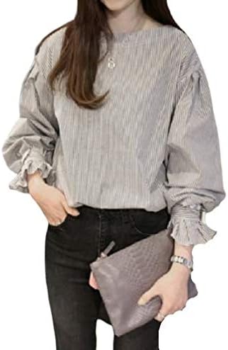 Amazon レディース カットソー シャツ バルーン 七分袖 ストライプ ビジネス オフィス カジュアル おしゃれ グレー M Tシャツ カットソー 通販