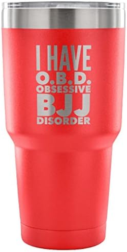 ArtsyMod OBD OBSESSIVE BJJ DISORDER Typography, Humorous Brazilian Jiu Jitsu Martial Arts Statement, Perfect Funny Gift! Premium Durable Water Vacuum Tumbler, 30oz. (Red)