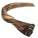 Sunny Dip Dye Double Weft Clip in Human Hair Extensions 14 Inches Remy Full Head Brown to Blonde Clip in Hair Extensions Human Hair 7pcs 120gram.