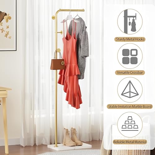 Beauenty Freestanding Metal Coat Rack,Standing Coat Rack with Heavy Base,Modern Coat Tree with Crossbar and 3 Hooks,for Clothing Entryway,Bedroom,Living Room,Office,Hats,Scarves,Clothes,and Handbags