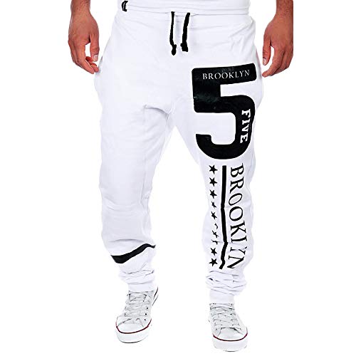 Hunzed Menã€Printed sports trousersã€‘Casual Autumn Winter Printed Hip Hop Sports Trousers Pants Jogger Sweatpant (XL, White)