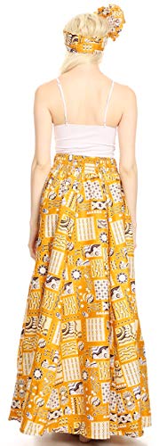 Sakkas 19417 - Ami Women's Maxi Long African Ankara Print Skirt Pockets & Elastic Waist - 132-GoldMulti - OS