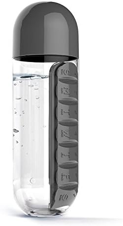 Water Bottle Combine Daily Pill Box, Allytech Cold 20oz/600Ml Sports Plastic Water Bottle with Pill Box Organizer Drinking Bottles Leak-Proof Bottle Tumbler Outdoor, Black