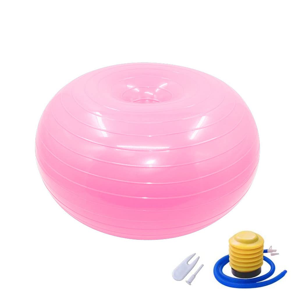 Fortitude Sports Donut Exercise Ball | Inflatable Fitness Stability Swiss Ball With Air Pump | Anti Slip Fitness Donut For Yoga, Pilates, Core Training, Office (30 x 50cm, Pink)