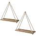 MyGift 17-inch Light Burnt Wood Wall Hanging Rope Swing Decorative Shelves and Farmhouse Décor, Set of 2