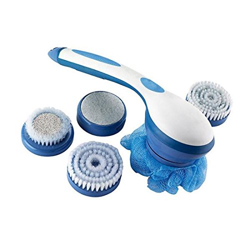 Best Spinning Spa Body & Face Massager Brush, 5 in 1 Spa Bath Brush Waterproof Electric Facial & Body Cleansing Brush Kit | Best Exfoliater & Massager with Long Handle & 5 Brush Heads