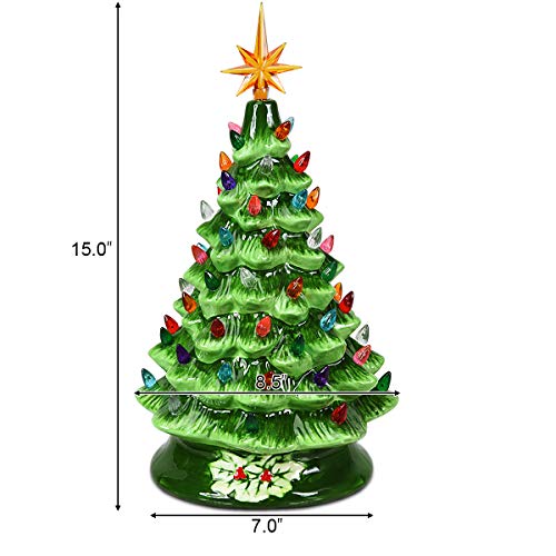 Goplus PreLit HandPainted Ceramic Christmas Tree, 15in Tabletop Xmas