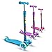 OUTON Kick Scooter for Kids 3 Wheel Lean to Steer Adjustable Height PU 4 LED Flasing Wheels Blue