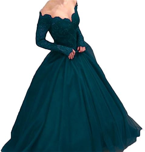 BanZhang Women's Evening Party Dresses Long Sleeve Prom Formal Dress Lace A Line B145 Teal 16