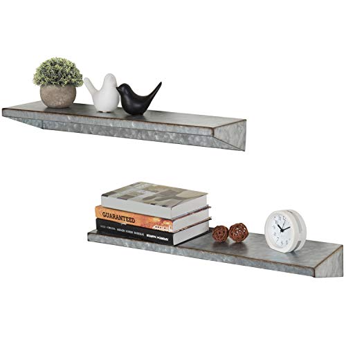 MyGift Silver Galvanized Metal Floating Shelves for Wall, Decorative