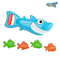 INvench Shark Grabber Baby Bath Toys - Blue Shark with Teeth Biting Action Include 4 Toy Fish Bath Toys for Boys Girls Toddlers (Blue)