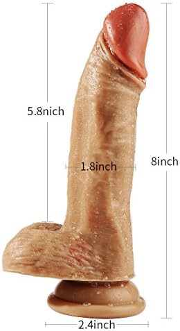 Realistic Soft 8 inch Massage Hands-Free with Strong Suction Cup for Women, 100% Medical Grade Silicone H9 (B)