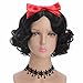 yuehong Short Curly Black Princess Wig Cosplay Synthetic Anime Cosplay Party Hair Wigs With Red Bow