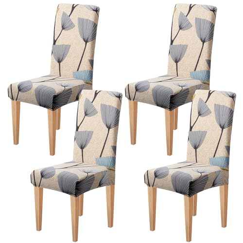 Dioxide Housse de Salle à Manger à Imprimé Tendance Lot de 4 ou 6 Housse de Chaise Extensible Amovible Couverture de Chaise Lavable Universel pour Bouquet,Décor de Restaurant (Pissenlit, 4PC)