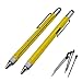 2PCS PACK 6 in 1 Screwdriver Tool Pen - Mini Multifunction Pen with Stylus, Flat and Phillips Screwdriver Bit, Bubble Level and inch cm Ruler all in one (Model B, 2PCS LIGHT YELLOW)