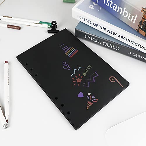 2 Pack A5 Black Refill Paper - 80 Sheets Blank 6-Ring Loose Leaf For Planners & Journals