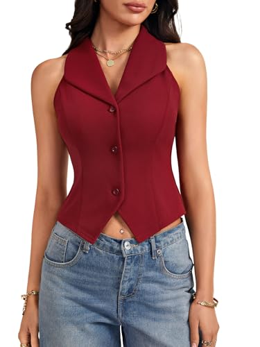Rooscier Women's Slim Button Down Vest Top