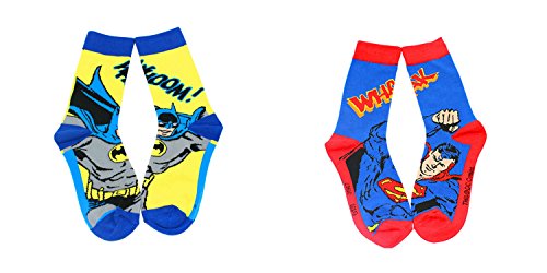 (2-Pack) DC Comics Batman and Superman Crew Socks One Size Fits Most with Gift Box