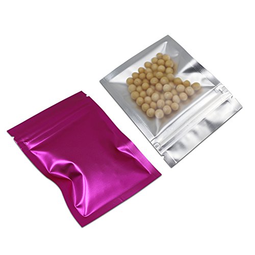 100 Pcs Multi-Colors Resealable Clear Front Mylar Foil Food Storage Bags Heat Seal Smell Proof Pouches Airtight Zipper Grocery Gourmet Snack Mix Pack (Pink, 3.9x5.9 inch-3.5mil Thick (Matte))