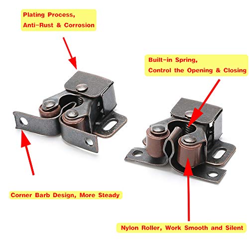 SAYAYO Double Roller Catch, Closet Cupboard Door Latch Furniture Catch Ball Catch Door Hardware Oil-Rubbed Bronze Copper Finished, 10 PCS
