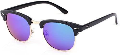 Clubmaster Designer Black Mirrored Semi Rimless Round Mirror Sunglasses For Women
