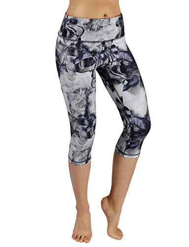 ODODOS Printed Workout Capris,Tummy Control Non See-Through Athletic Active Yoga Capris with Pocket,Crosstalk,Large