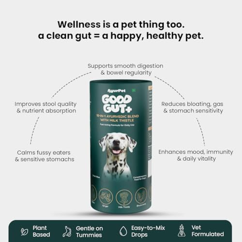 GoodGut+ Digestive Enzyme Drops for Dogs | Milk Thistle + Ayurvedic Herbs | Fast Acting Liquid Drop for Gut Health & Liver Function | Reduces Scratching & Paw-Licking | 30-Days (175 ml)