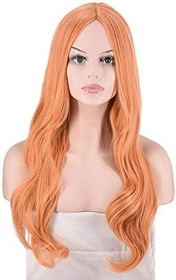 Z Harajuku Style Ladies In Orange Big Wave Long Curly Hair Wig
