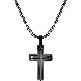 Edforce Stainless Steel Men's Tow Tone Double Layers Cross Pendant Necklace