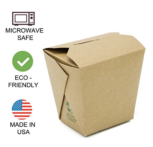 Takeout Food Container Boxes - Microwavable - Pint 16 oz - Pack of 25 - Disposable - Recyclable - Easy Fold and Close Chinese Box - Kraft Brown - Thumbnail 2