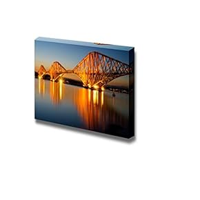 Canvas Prints Wall Art - The Forth Rail Bridge Illuminated at Dawn | Modern Wall Decor/Home Decoration Stretched Gallery Canvas Wrap Giclee Print. Ready to Hang - 12" x 18"