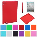 HDE iPad Silicone Rubber Case Jelly Bumper Skin Cover + Screen Protector + Stylus for Apple iPad 2 iPad 3 iPad 4 Tablets (Red)