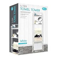 Home Expressions 5 Tier with Basket Bathroom Standing Shelf Tower (White) 12.5"x11.5"x58.3"