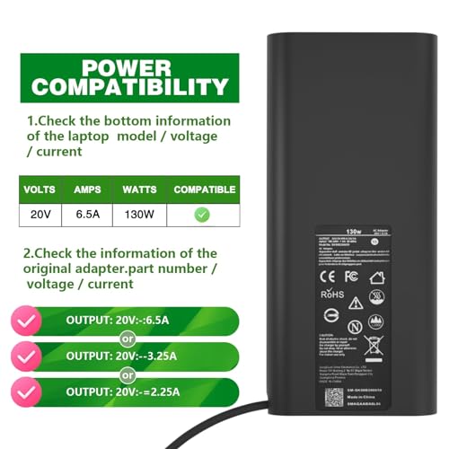130W USB C Laptop Charger Compatible with Dell Computer XPS 15 17 9575 9500 9510 9520 9530 9700 9710 9720 9730,Precision 5470 5480 5550 5560 5530 5570 5750 5760 5770 3550 3560 3570 3571 2in1,Latitude