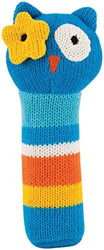 Rich Frog K'NIT Squeak Easy Owl Baby Squeaky Toy, Multi-Colored Cotton Knit Animal Toy for Baby, 6"