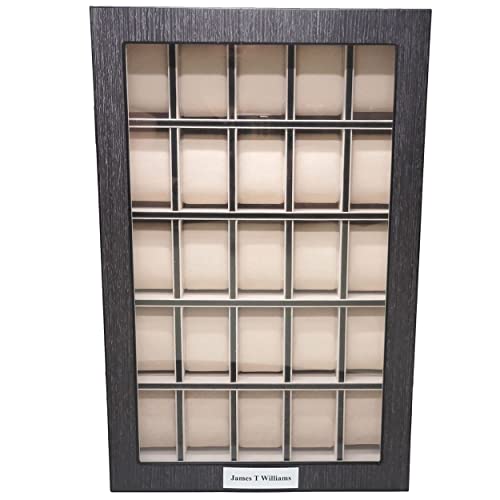 TIMELYBUYS Personalized 25 Slot Ginko Grey Wood Watch Display Case and Storage Organizer Box