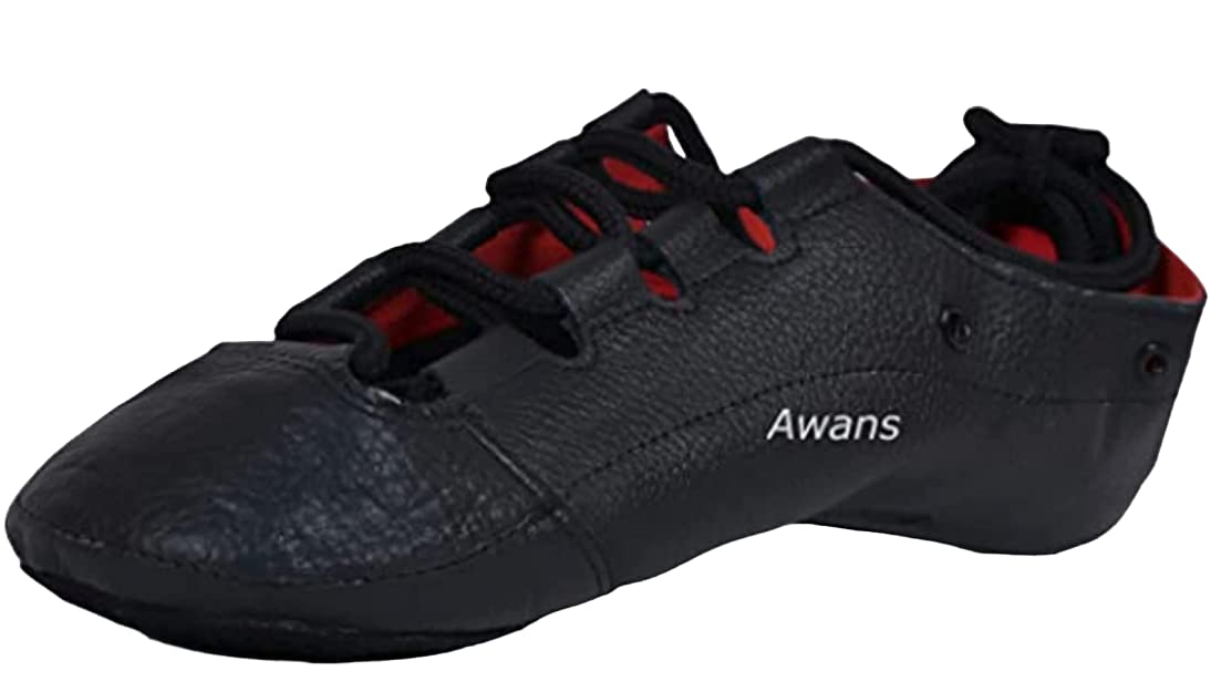 Awans Irish Dancing Shoes, Leather Pumps, RED Linning, Black, 4 UK