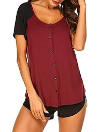 Ekouaer pijama de manga corta para mujer, conjunto de pijama suave y pantalones cortos