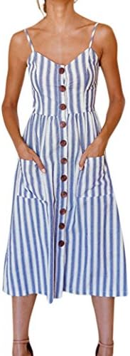 morecome Womens Striped Summer Beach Buttons Party Dress,Girl Sleeveless Striped Button Dress